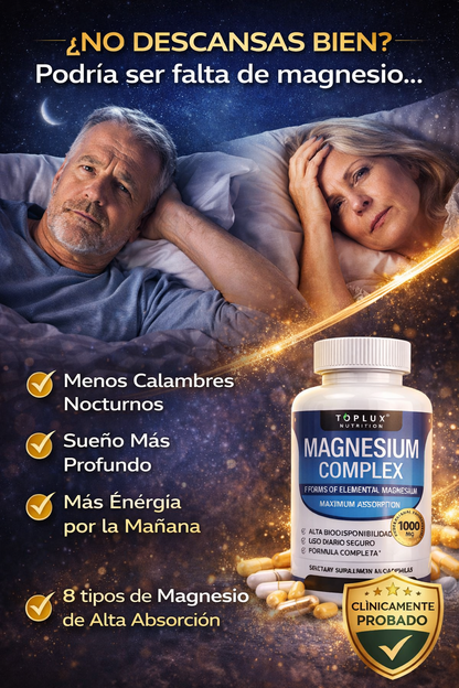 Magnesio Completo 1000mg  8 Tipos Alta Absorción  Más Energía, Mejor Sueño y Menos Calambres  90 Cápsulas