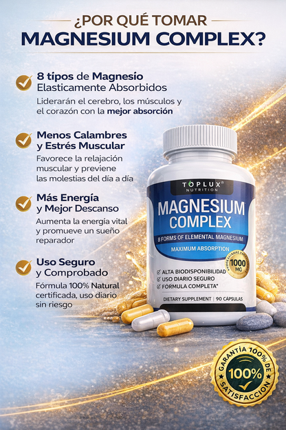 Magnesio Completo 1000mg  8 Tipos Alta Absorción  Más Energía, Mejor Sueño y Menos Calambres  90 Cápsulas